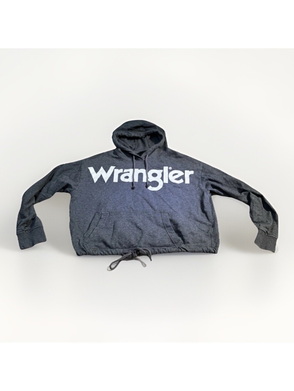 Wrangler Retro Hoodie Women’s Small Gray Drawstring Hem Pullover Logo Sweatshirt